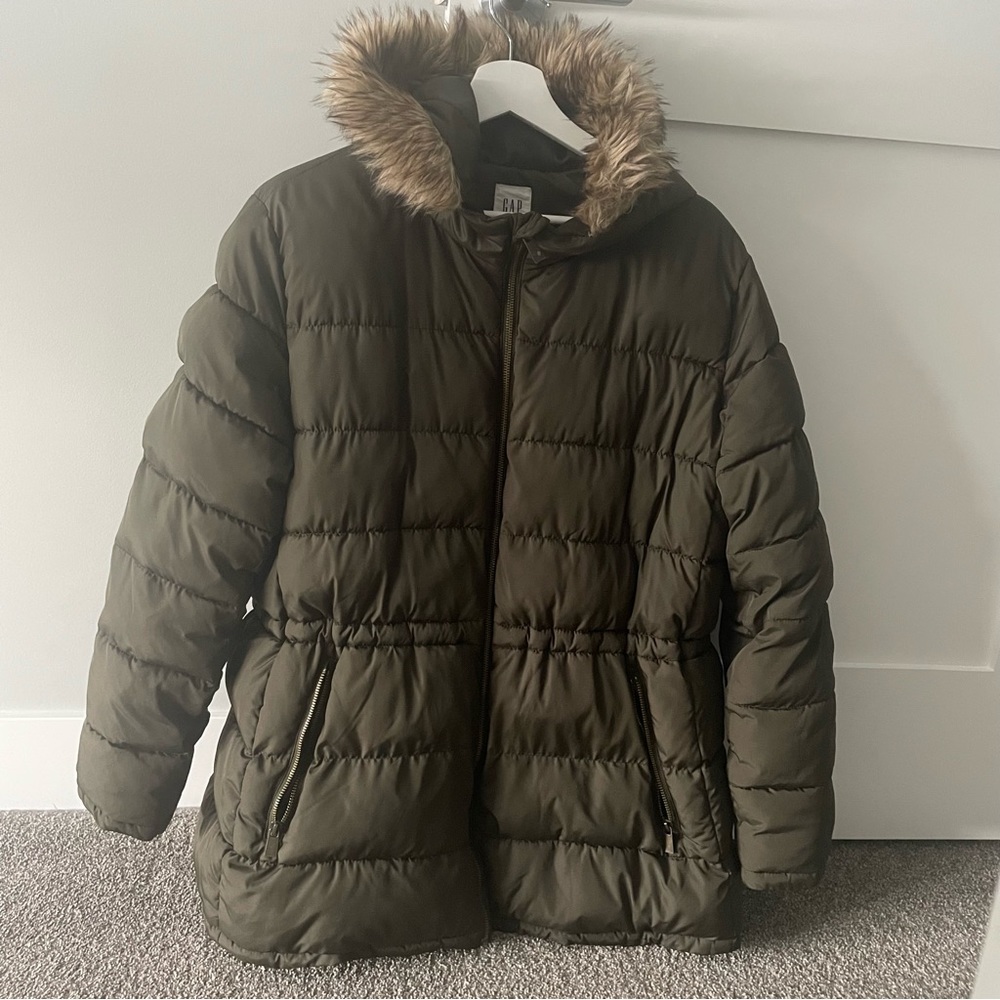 Women's GAP Winter Puffer Jacket with adjustable waist Dark Army Green Size XXL